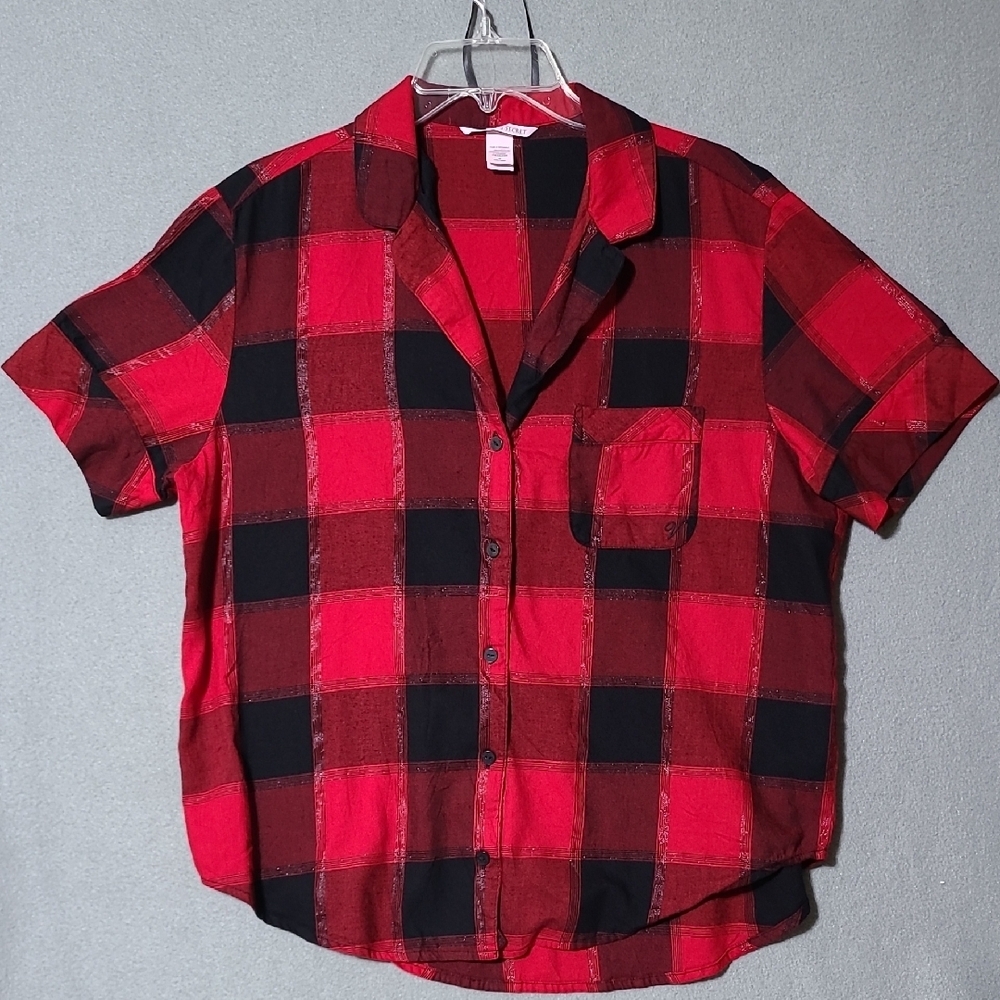 VICTORIA'S SECRET Women's Red &‎ Black Buffalo Print Pajama Top - Size Medium